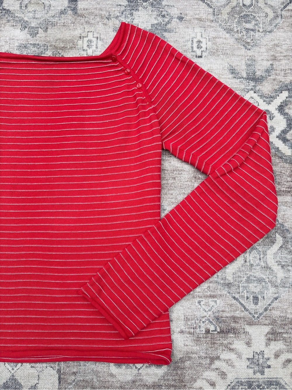 *SOLD* Willi Smith 100% Cotton Breton Stripe Boat Neck Sweater | Medium - Picture 4 of 10
